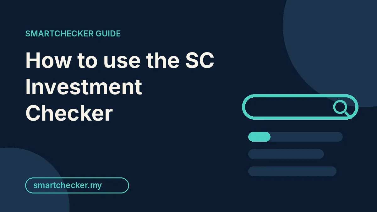 Navy SmartChecker guide cover with the headline and a teal search bar with result lines